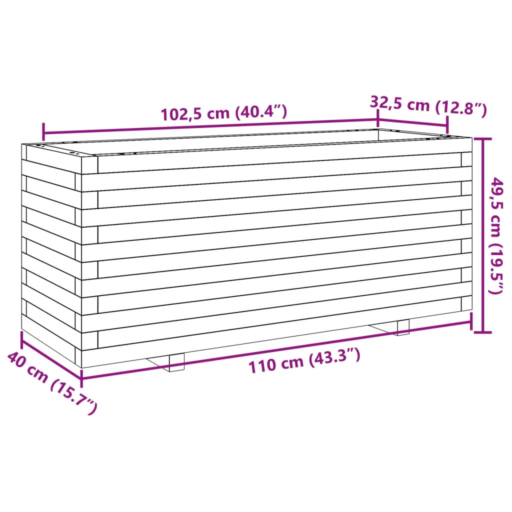 Odlingslåda 110x40x49,5 cm massivt furuträ