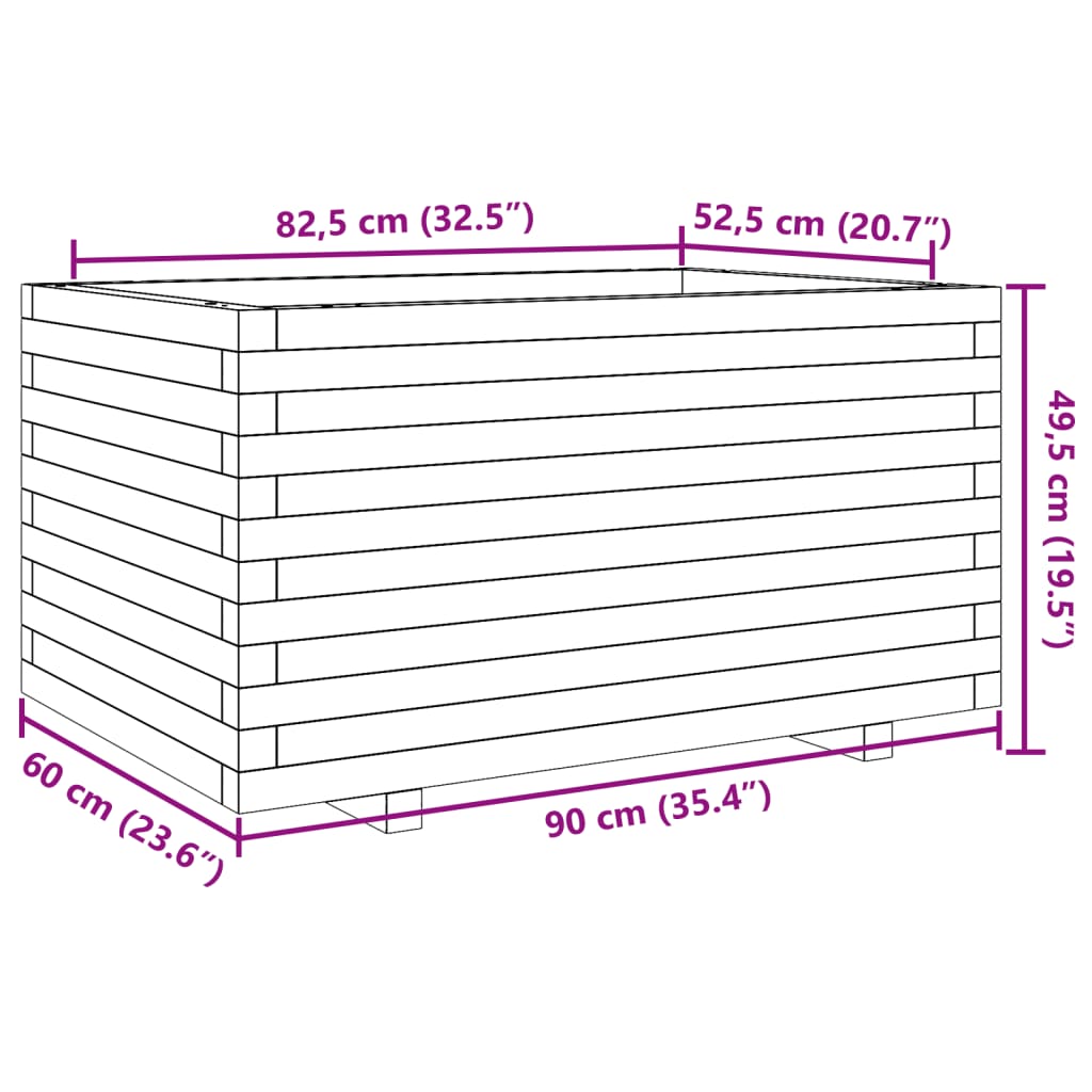 Odlingslåda vaxbrun 90x60x49,5 cm massiv furu