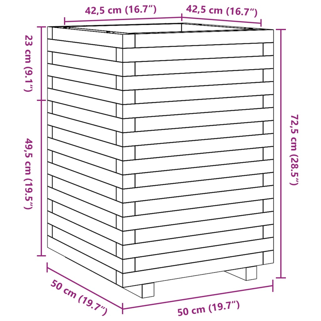 Odlingslåda vaxbrun 50x50x72,5 cm massiv furu