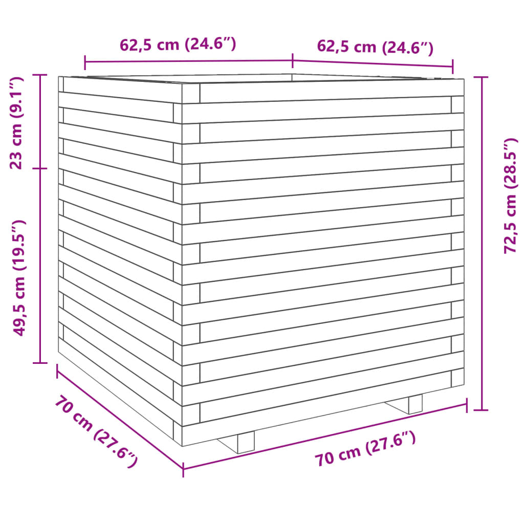 Odlingslåda vaxbrun 70x70x72,5 cm massiv furu