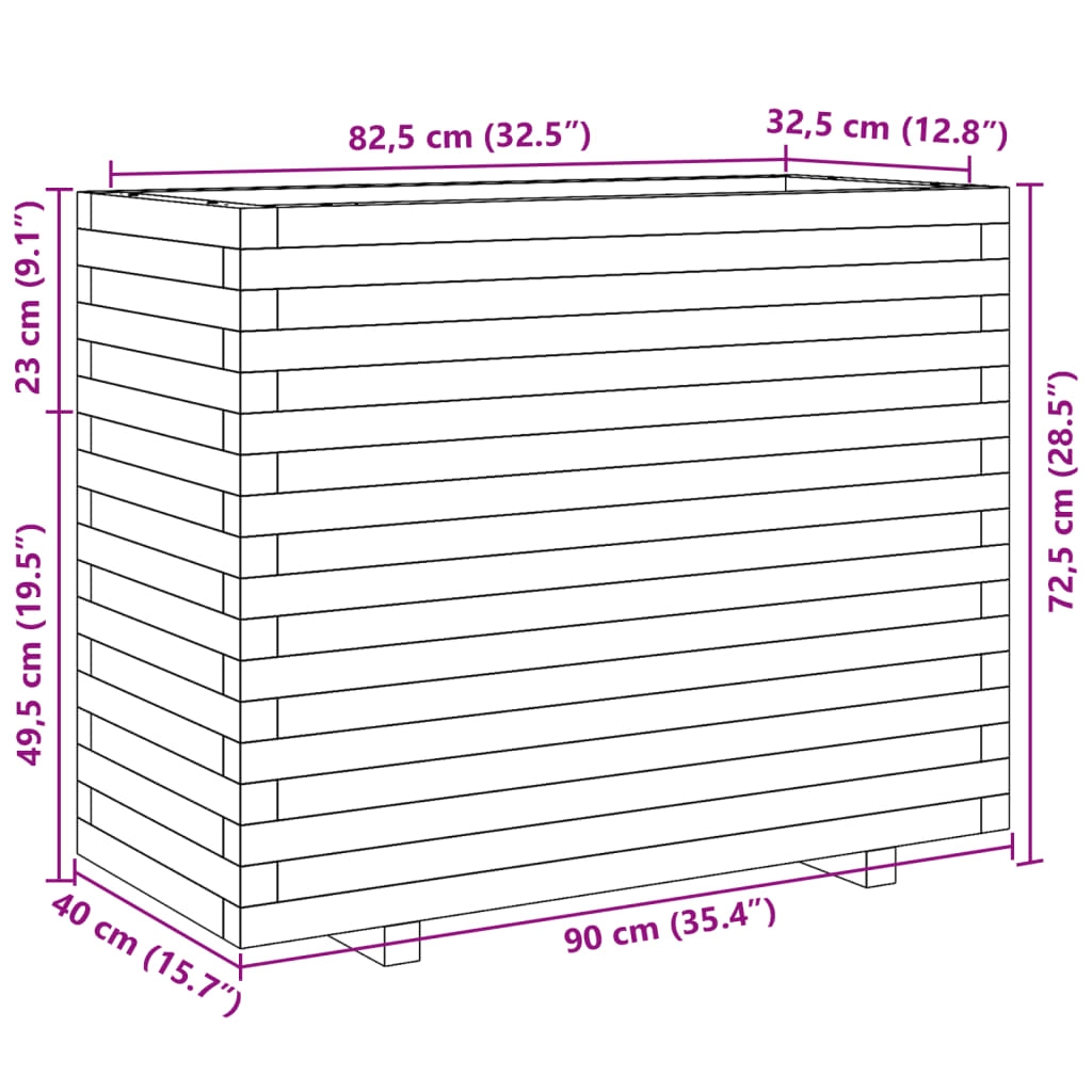 Odlingslåda vaxbrun 90x40x72,5 cm massiv furu