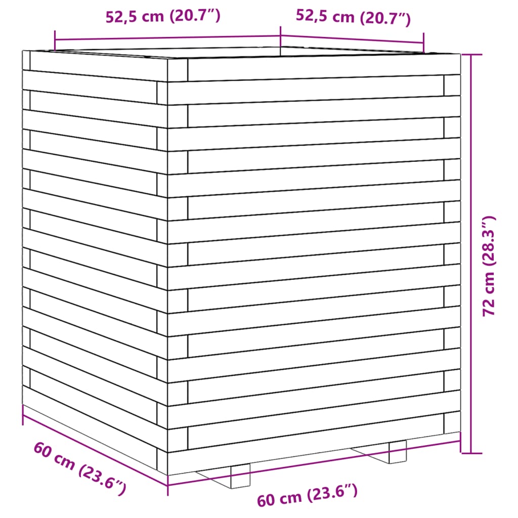 Odlingslåda vaxbrun 60x60x72 cm massiv furu