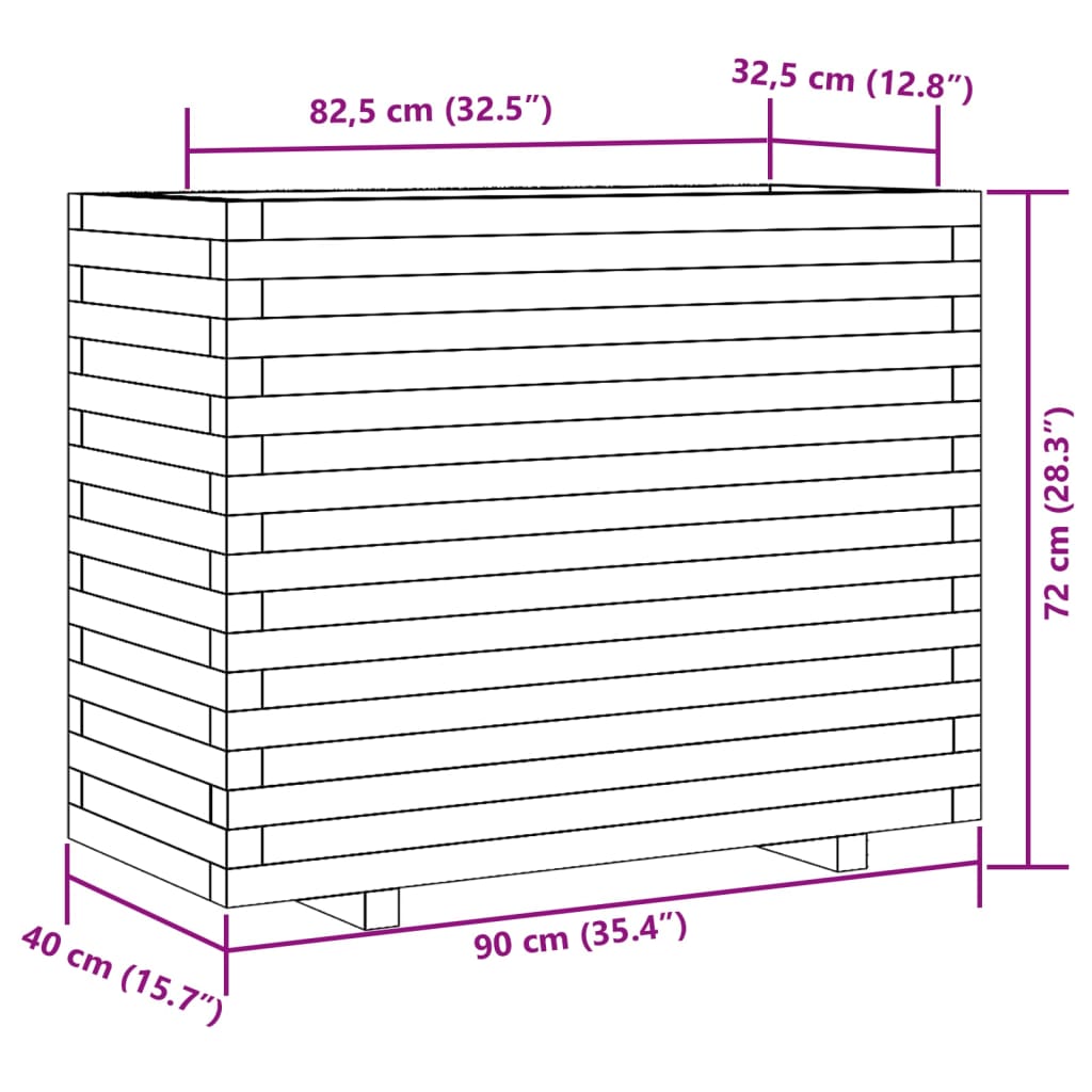 Odlingslåda vaxbrun 90x40x72 cm massiv furu