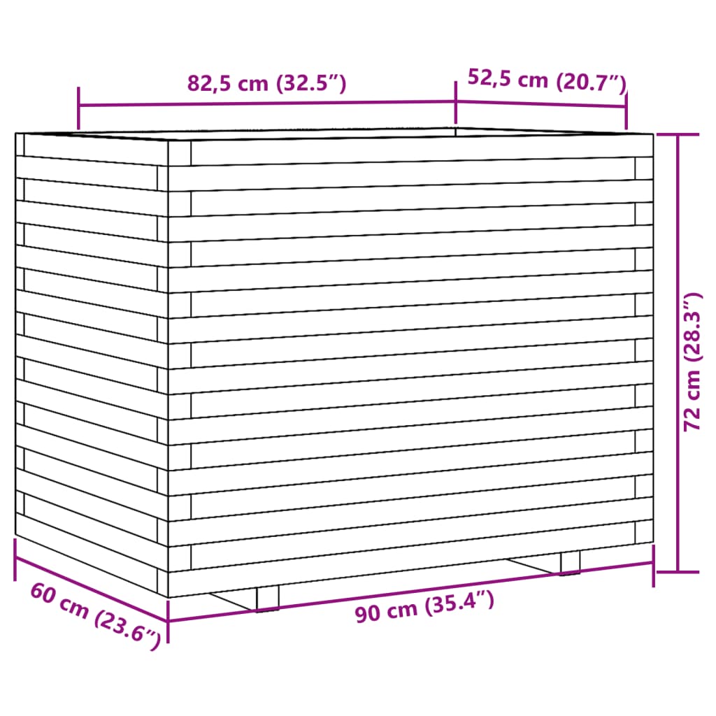 Odlingslåda vaxbrun 90x60x72 cm massiv furu