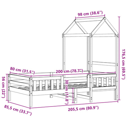 Sängram med tak 80x200 cm massiv furu