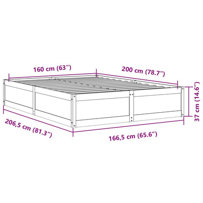 Sängram utan madrass 160x200 cm massiv furu