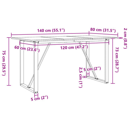 Matbord O-ram 140x80x75 cm massiv furu och stål