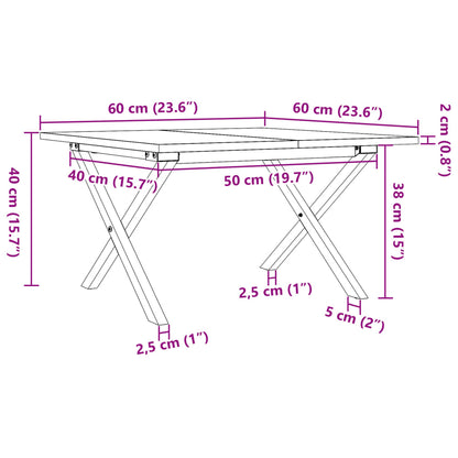 Soffbord X-ram 60x60x40 cm massiv furu och stål