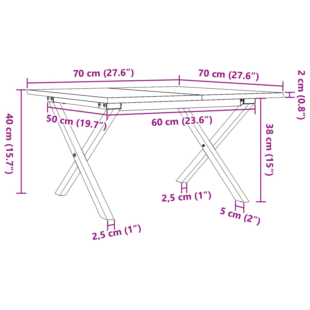 Soffbord X-ram 70x70x40 cm massiv furu och stål