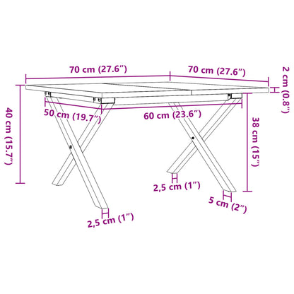 Soffbord X-ram 70x70x40 cm massiv furu och stål