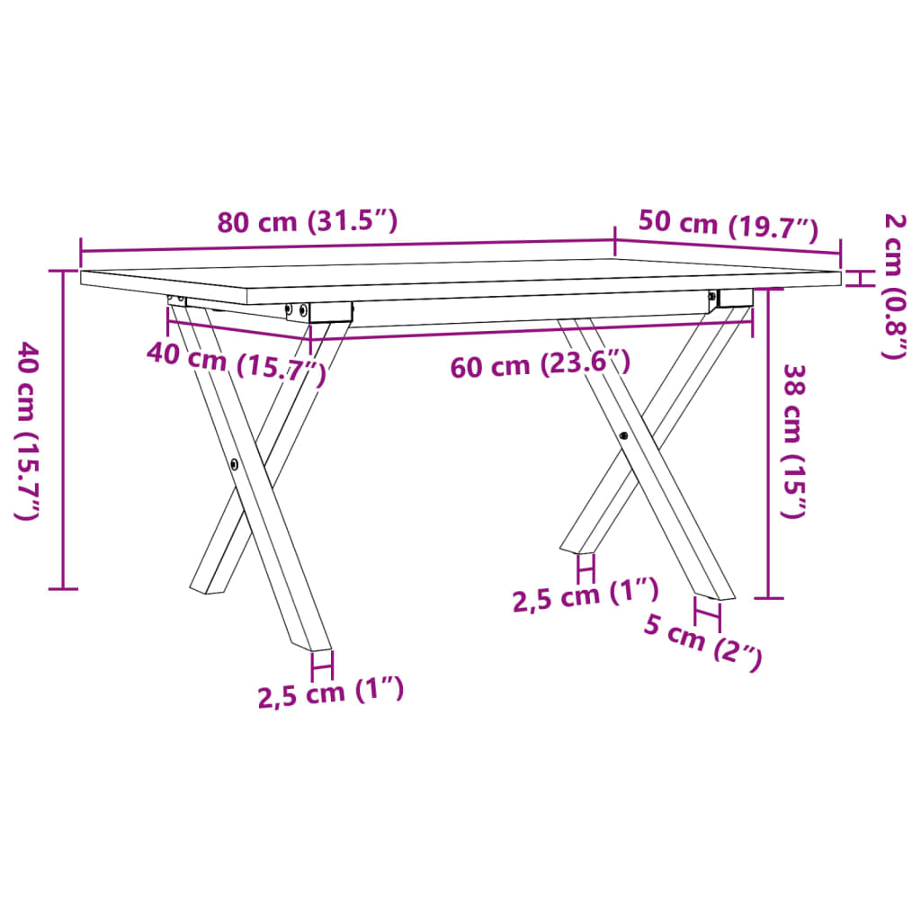 Soffbord X-ram 80x50x40 cm massiv furu och stål