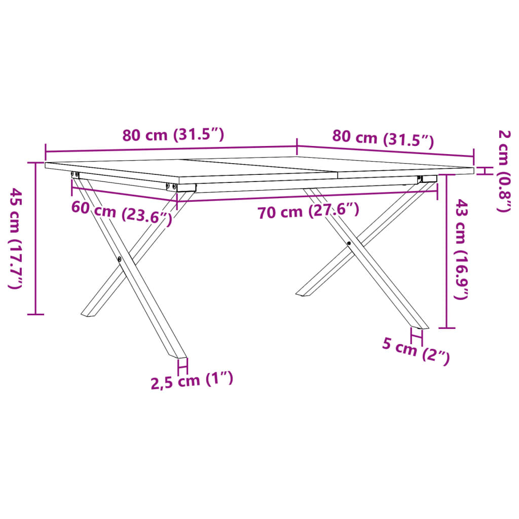 Soffbord X-ram 80x80x45 cm massiv furu och stål