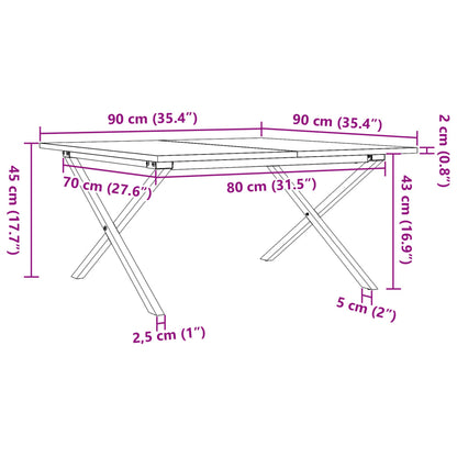 Soffbord X-ram 90x90x45 cm massiv furu och stål