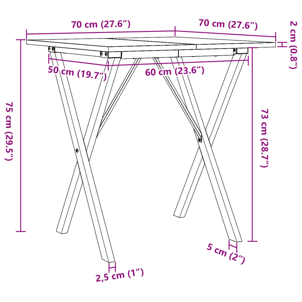 Matbord X-ram 70x70x75 cm massiv furu och stål