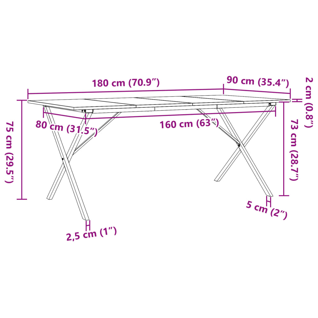 Matbord X-ram 180x90x75 cm massiv furu och stål