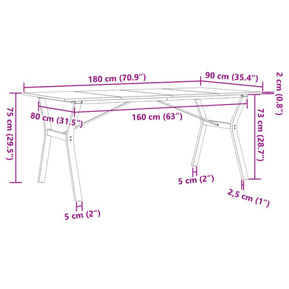 Matbord Y-ram 180x90x75 cm massiv furu och stål