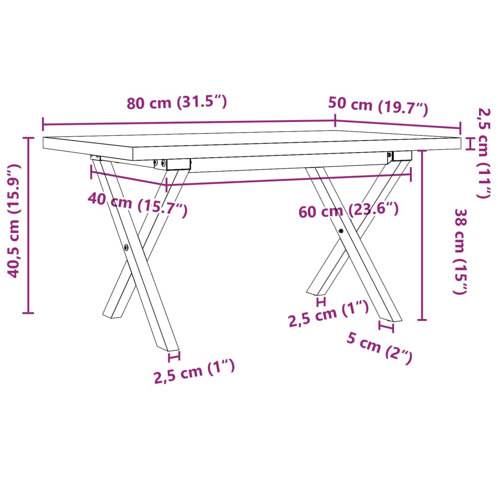 Soffbord X-ram 80x50x40,5 cm massiv furu och stål