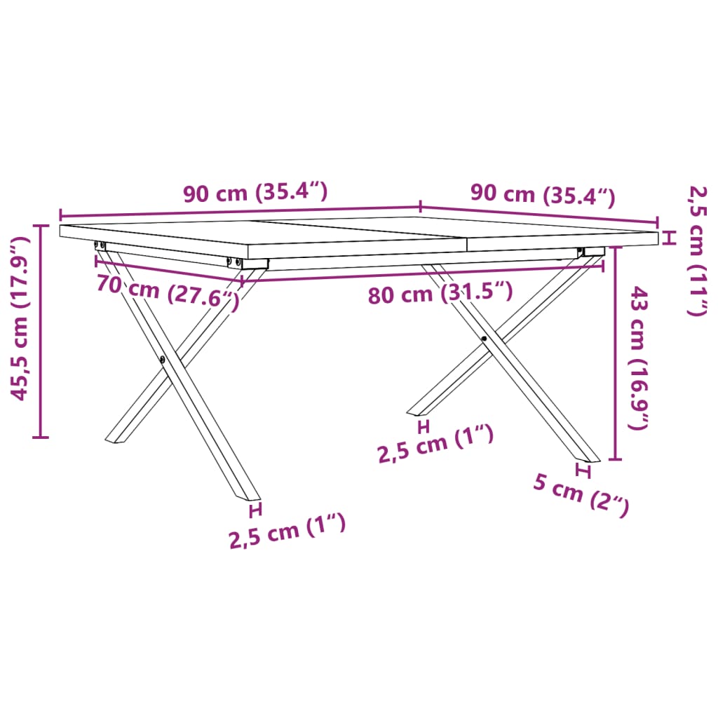 Soffbord X-ram 90x90x45,5 cm massiv furu och stål