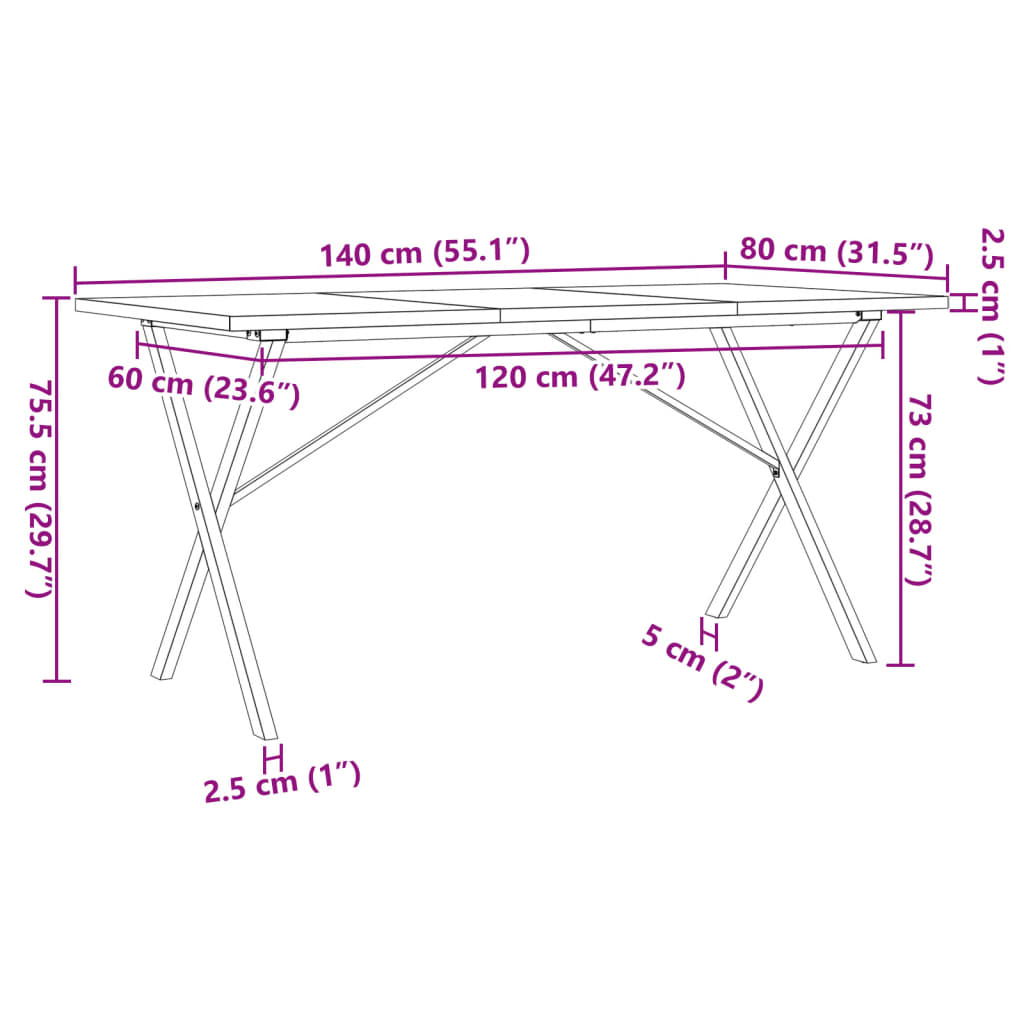 Matbord X-ram 140x80x75,5 cm massiv furu och stål