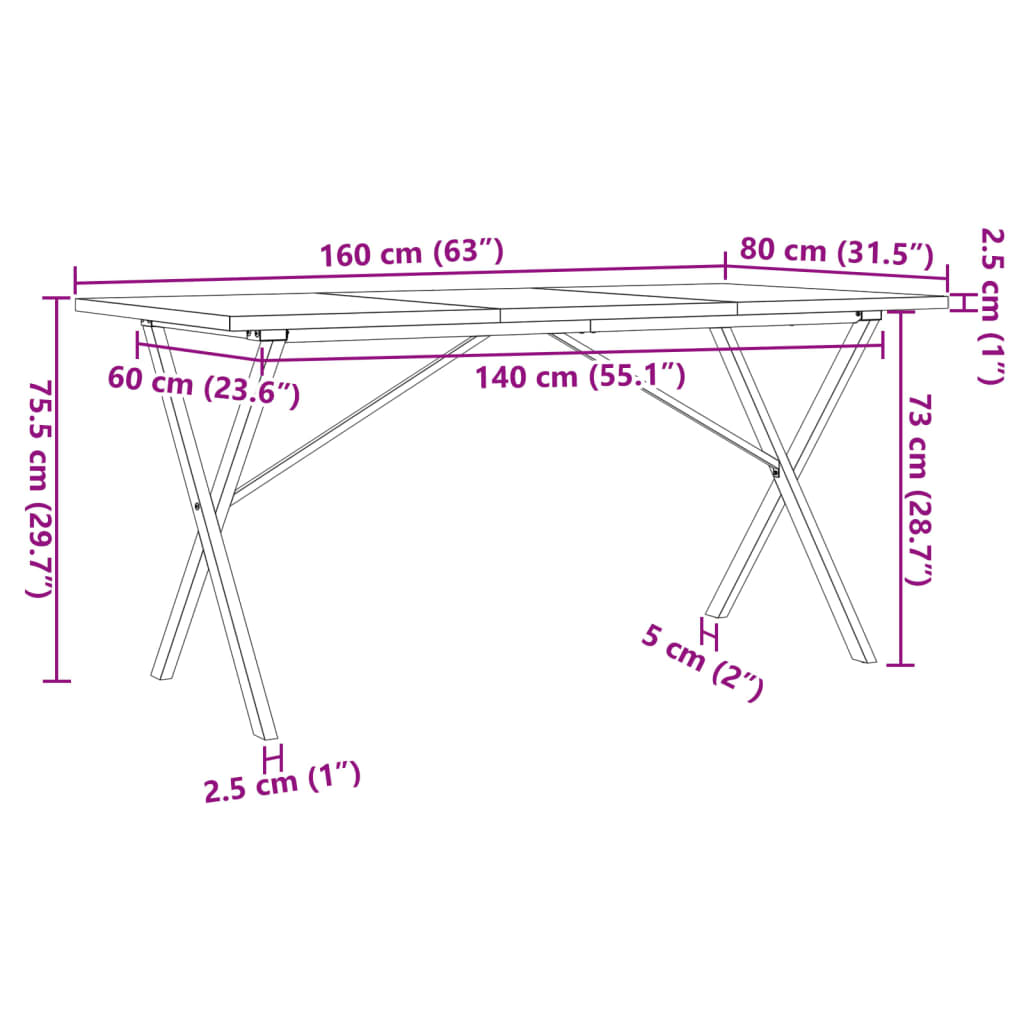 Matbord X-ram 160x80x75,5 cm massiv furu och stål