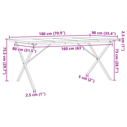 Matbord X-ram 180x90x75,5 cm massiv furu och stål