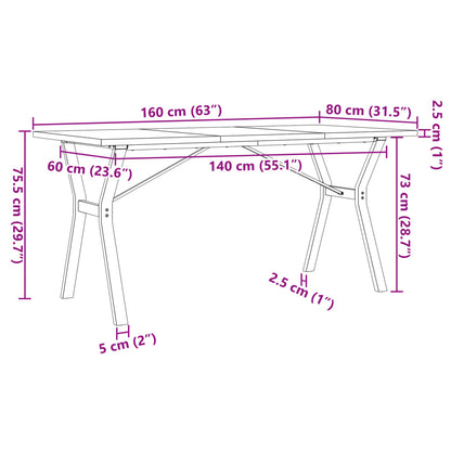 Matbord Y-ram 160x80x75,5 cm massiv furu och stål