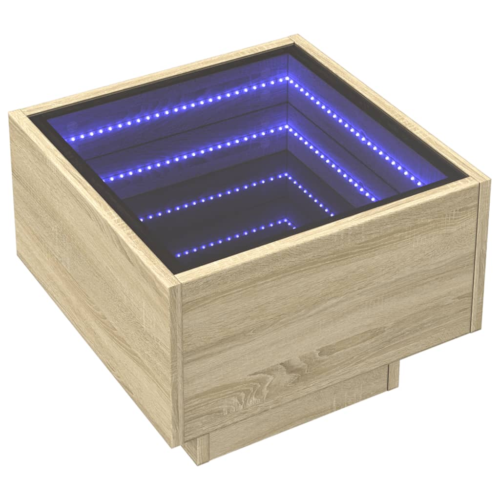 Soffbord med LEDs sonoma-ek 40x40x30 cm konstruerat trä