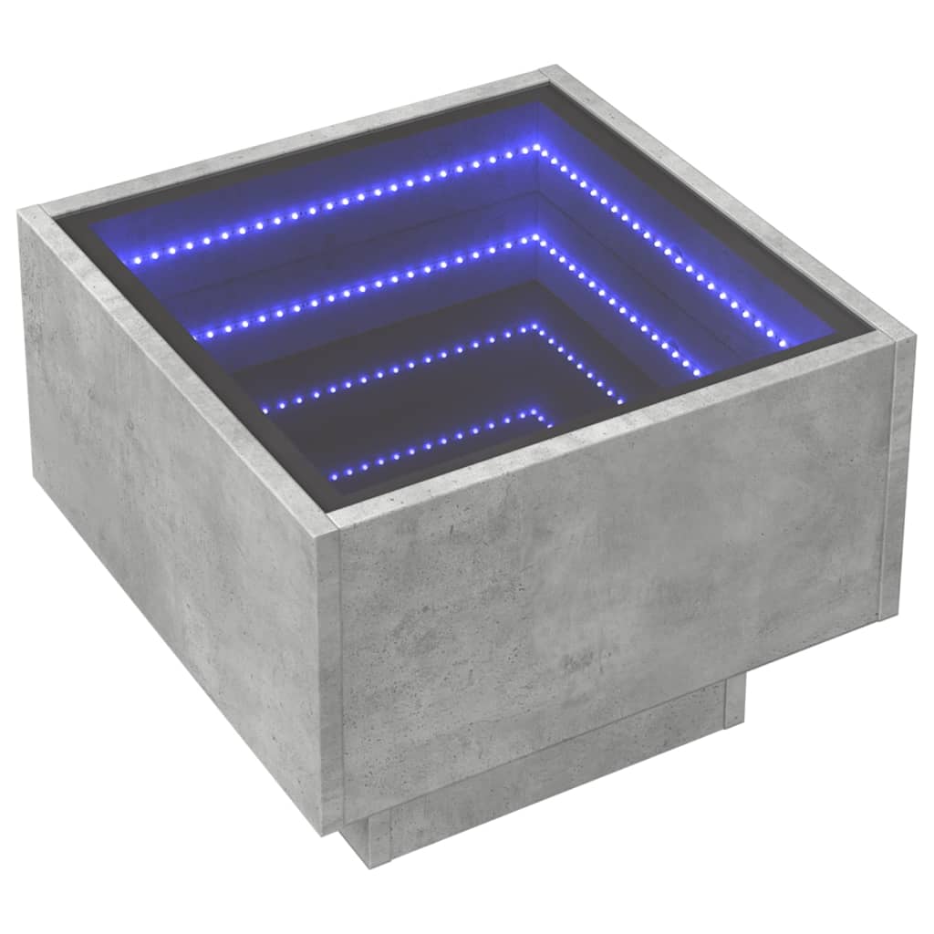 Soffbord med LEDs betonggrå 40x40x30 cm konstruerat trä