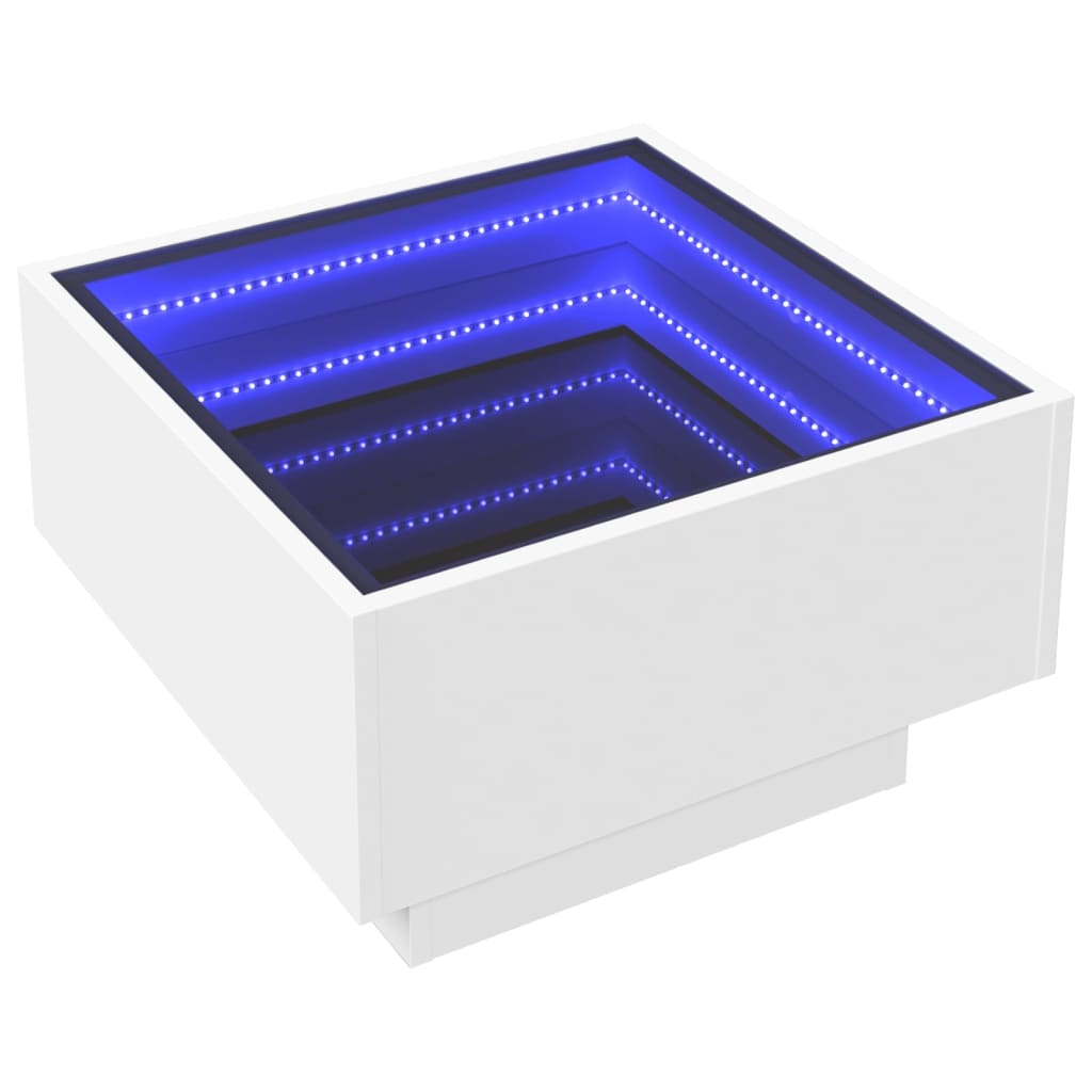 Soffbord med LEDs vit 50x50x30 cm konstruerat trä