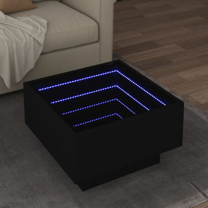 Soffbord med LEDs svart 50x50x30 cm konstruerat trä