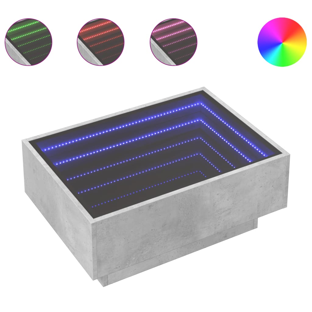 Soffbord med LEDs betonggrå 70x50x30 cm konstruerat trä