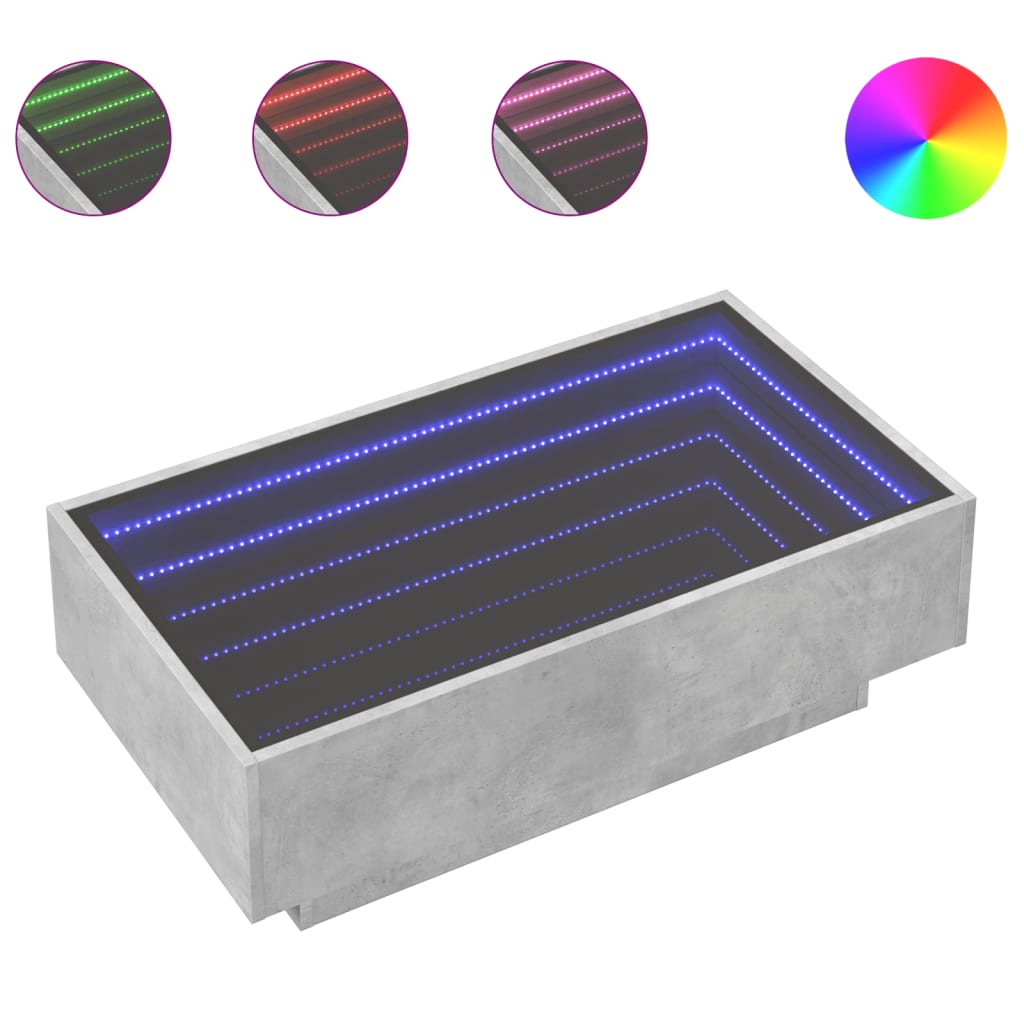 Soffbord med LEDs betonggrå 90x50x30 cm konstruerat trä