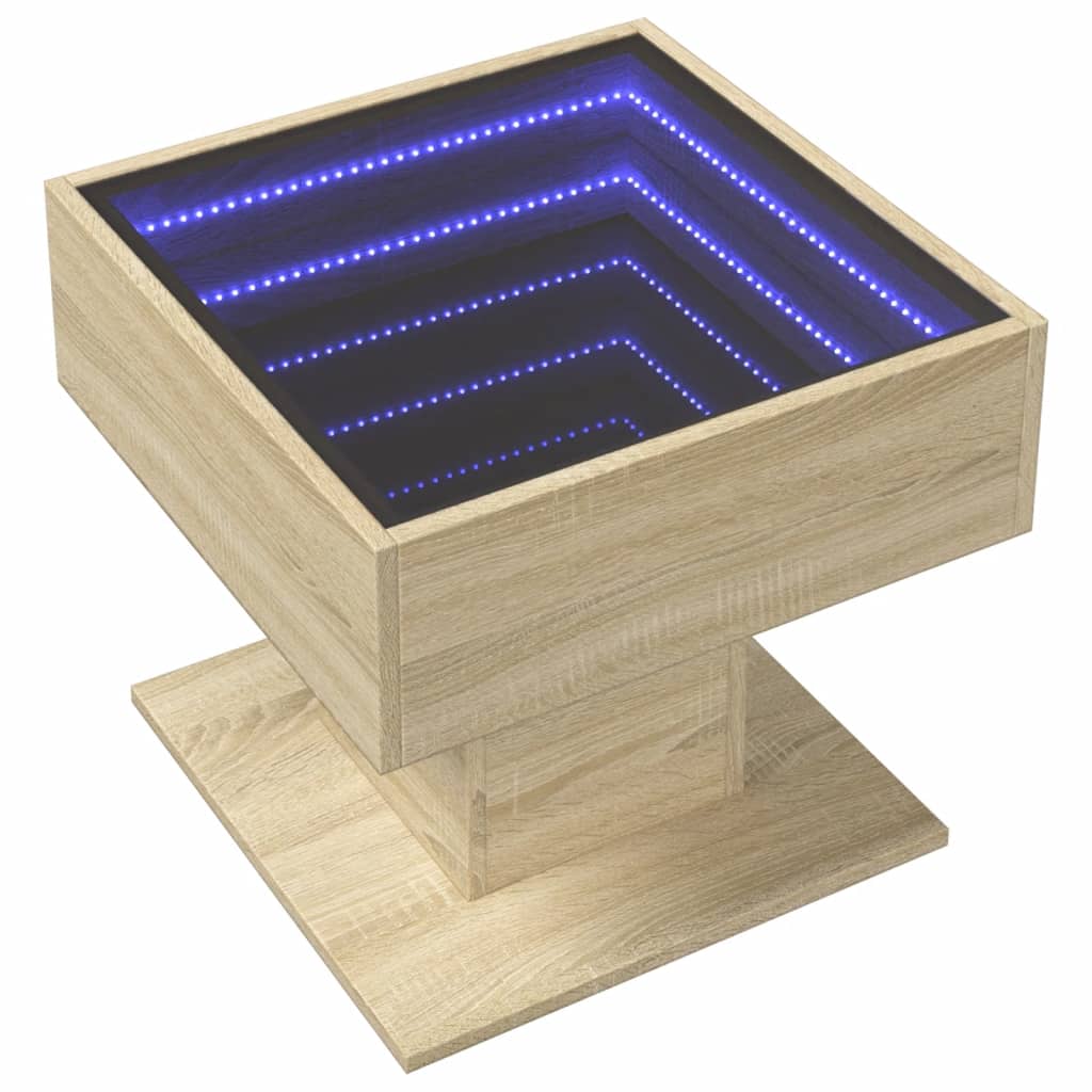 Soffbord med LEDs sonoma-ek 50x50x45 cm konstruerat trä