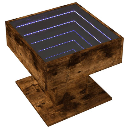 Soffbord med LEDs rökfärgad ek 50x50x45 cm konstruerat trä