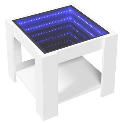 Soffbord med LEDs vit 53x53x45 cm konstruerat trä