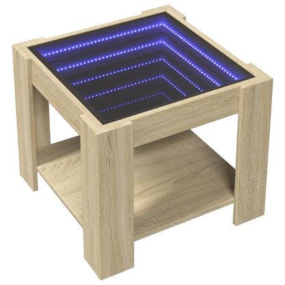 Soffbord med LEDs sonoma-ek 53x53x45 cm konstruerat trä