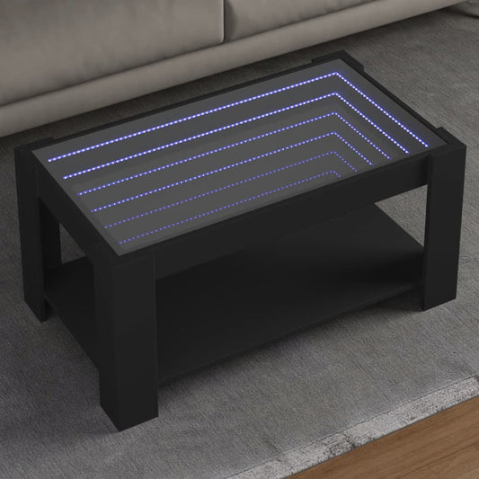 Soffbord med LEDs svart 93x53x45 cm konstruerat trä