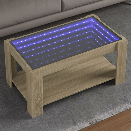 Soffbord med LEDs sonoma-ek 93x53x45 cm konstruerat trä