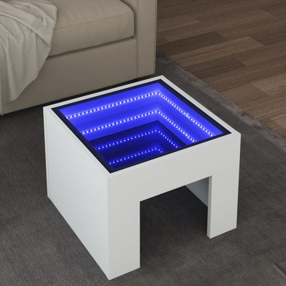 Soffbord med Infinity LEDs vit 40x40x30 cm