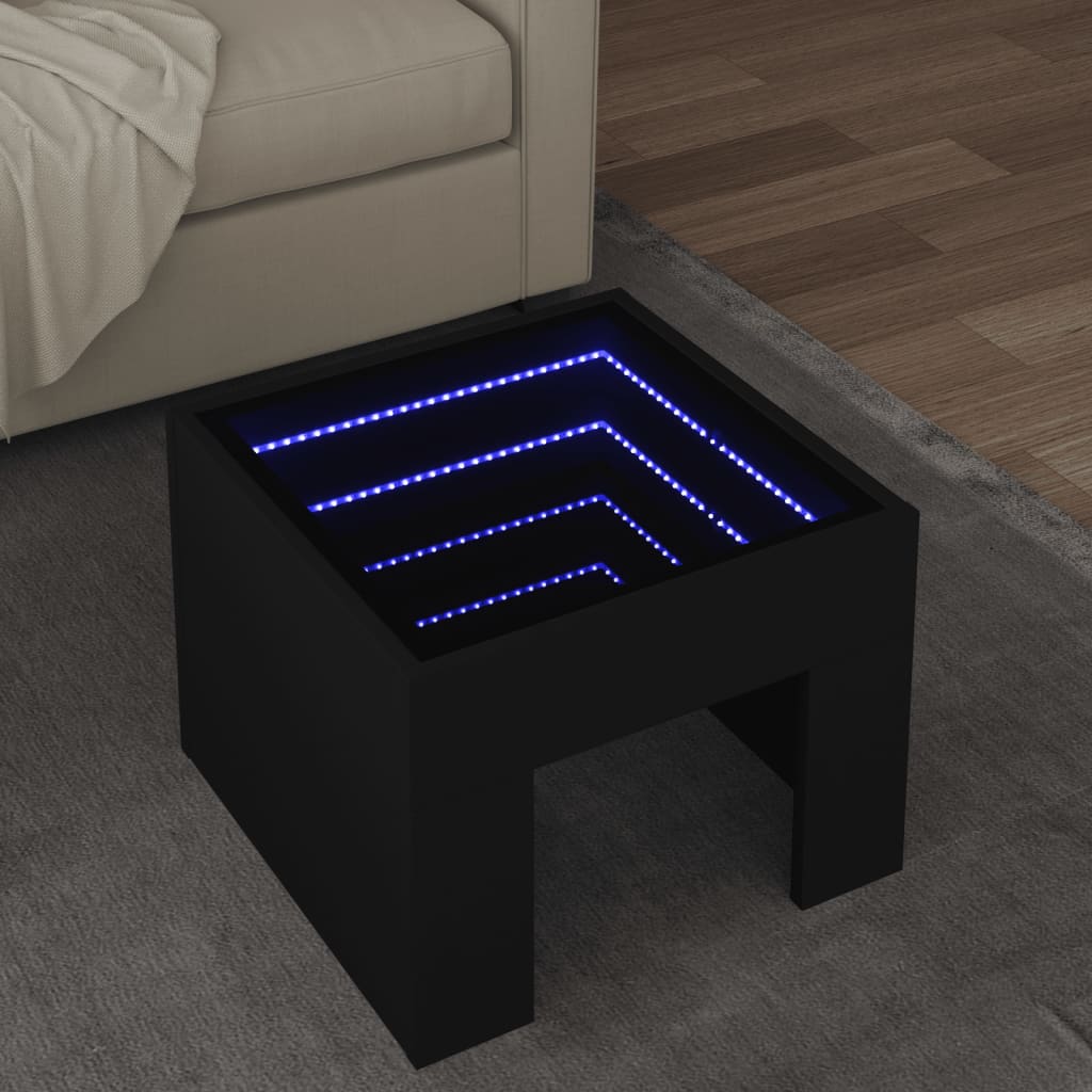 Soffbord med Infinity LEDs svart 40x40x30 cm