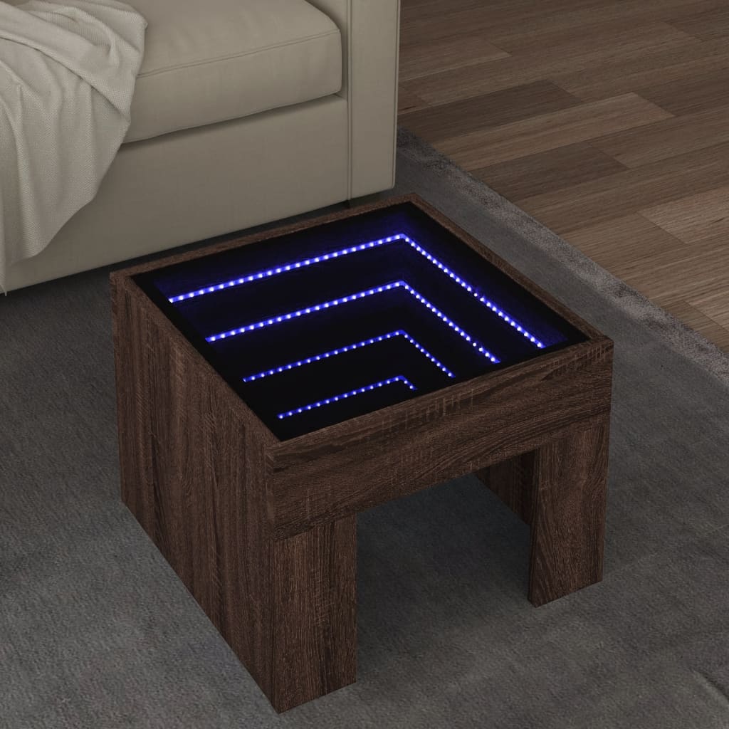 Soffbord med Infinity LEDs brun ek 40x40x30 cm