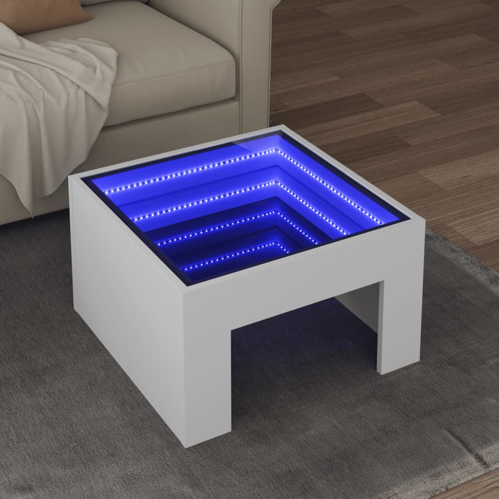 Soffbord med Infinity LEDs vit 50x50x30 cm