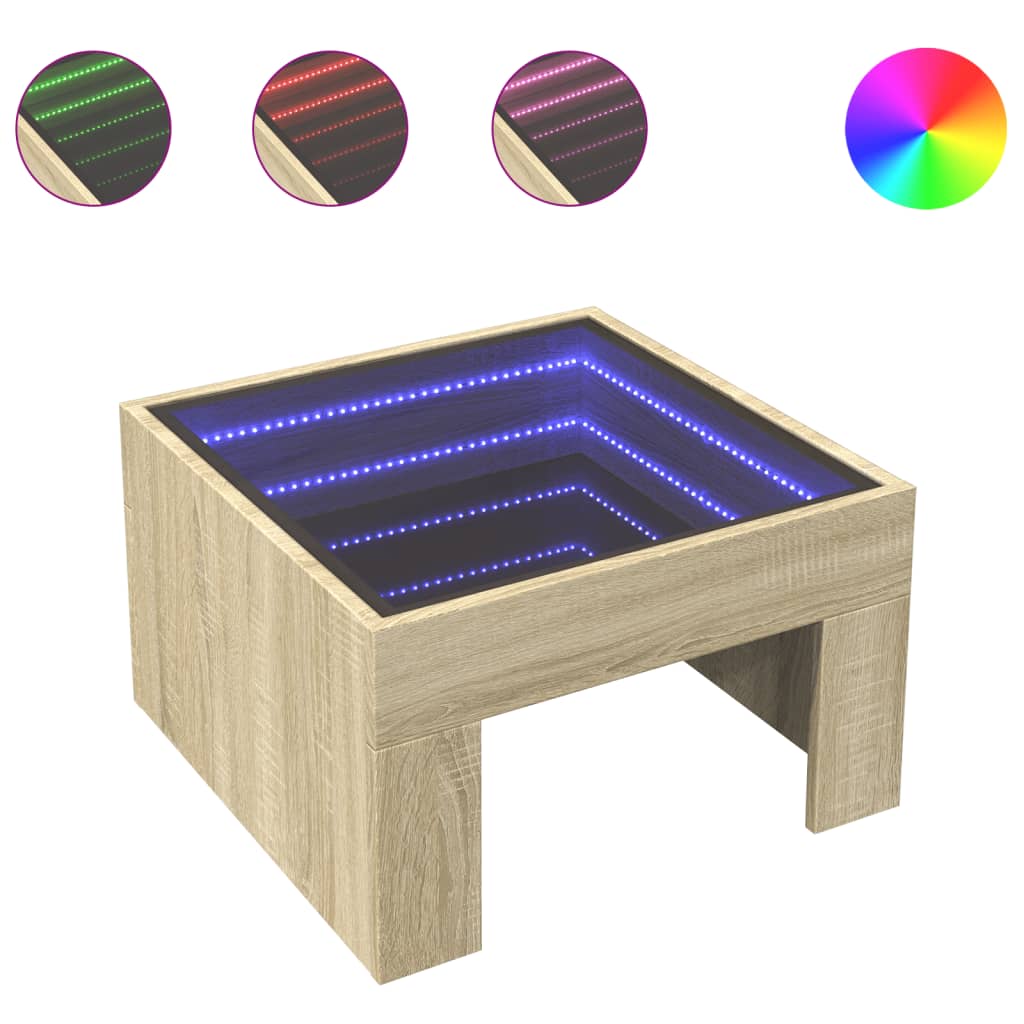 Soffbord med Infinity LEDs sonoma-ek 50x50x30 cm