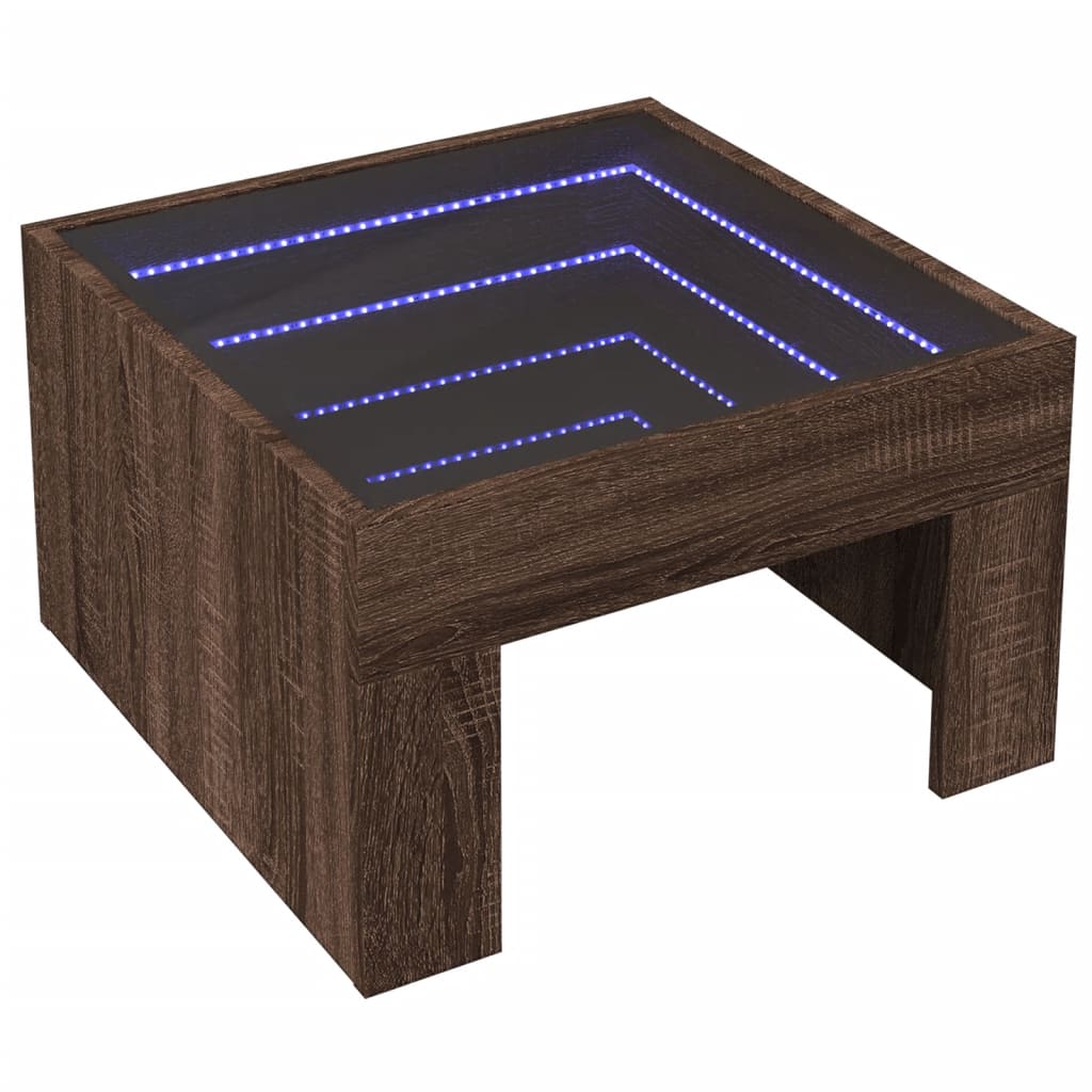 Soffbord med Infinity LEDs brun ek 50x50x30 cm