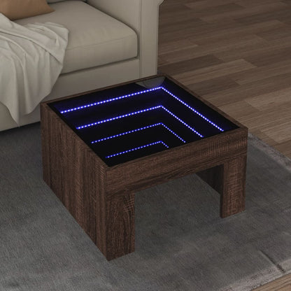 Soffbord med Infinity LEDs brun ek 50x50x30 cm