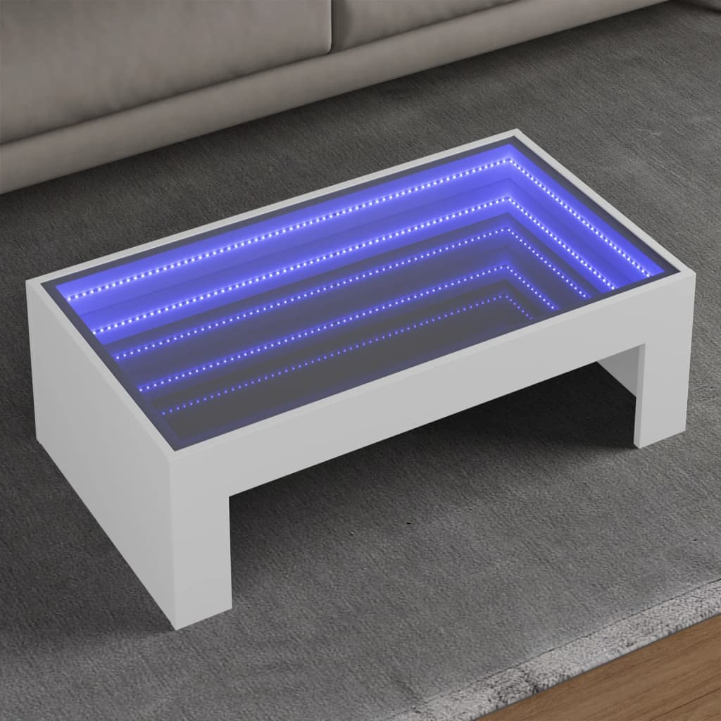 Soffbord med Infinity LEDs vit 90x50x30 cm