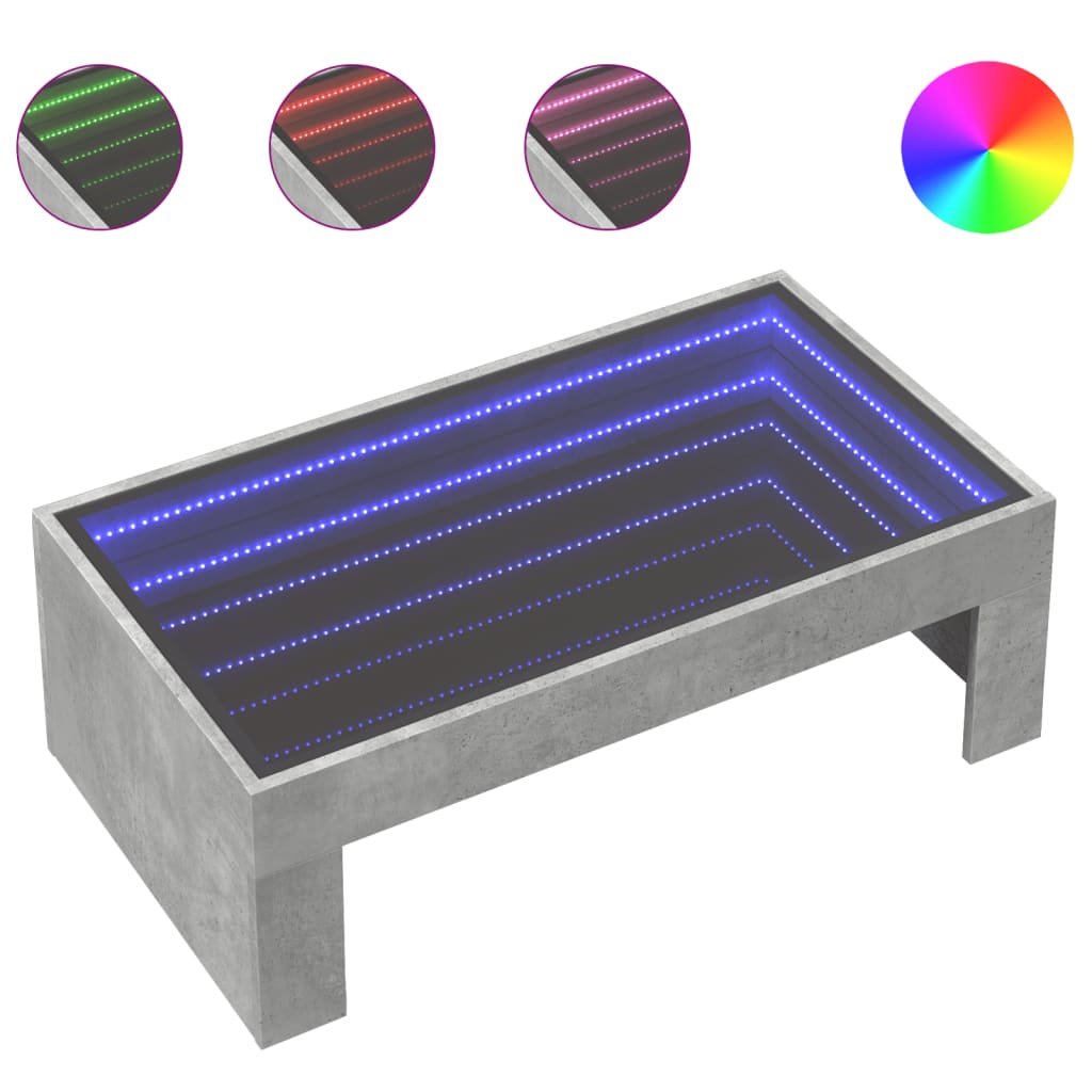 Soffbord med Infinity LEDs betonggrå 90x50x30 cm