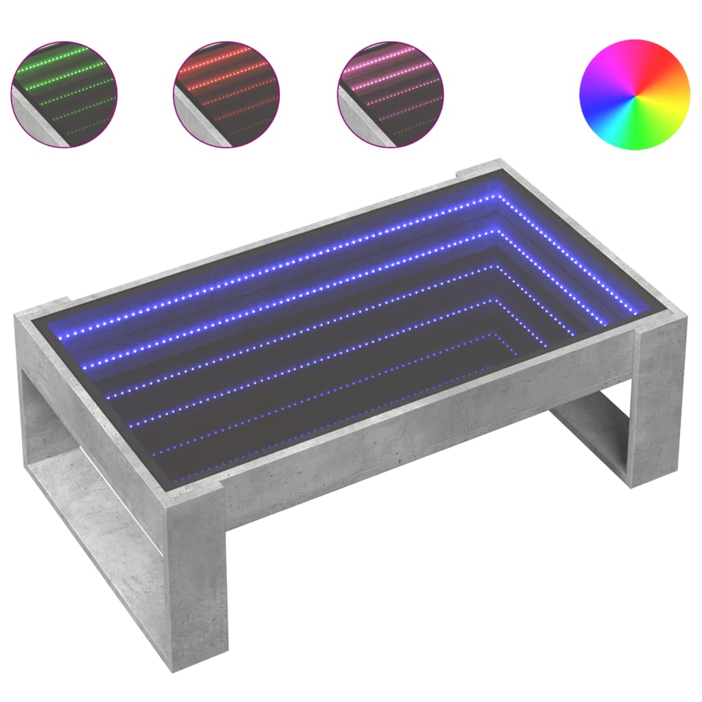 Soffbord med Infinity LEDs betonggrå 90x53x30 cm