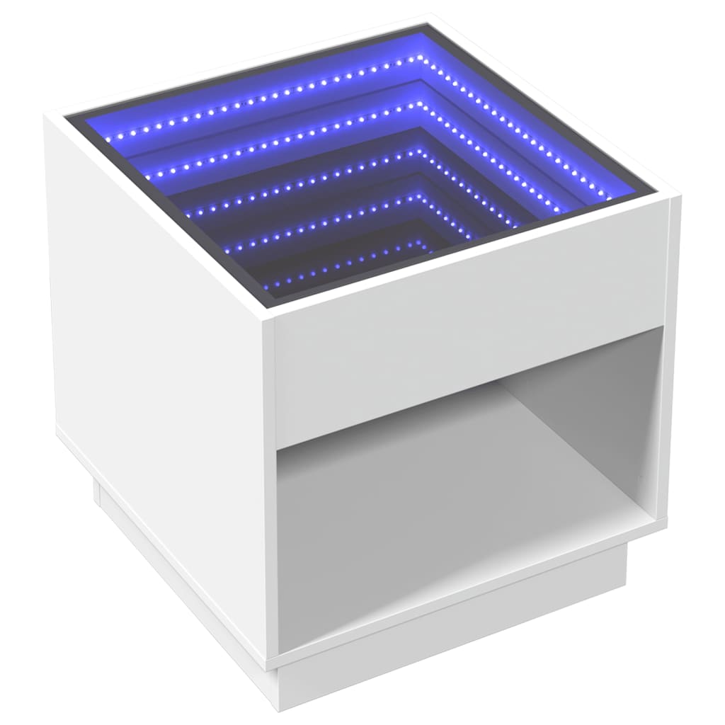 Soffbord med Infinity LEDs vit 50x50x50 cm