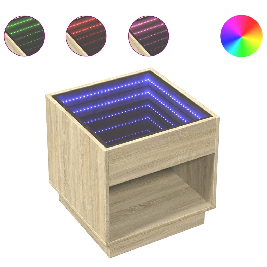 Soffbord med Infinity LEDs sonoma-ek 50x50x50 cm